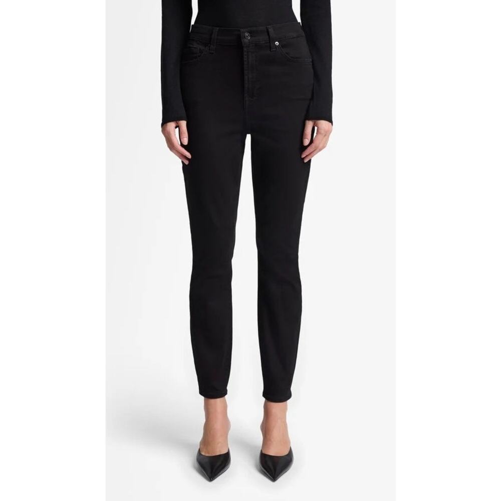 7 For All Mankind Womens High Waist Ankle Skinny Jeans Size 24 Black Classic